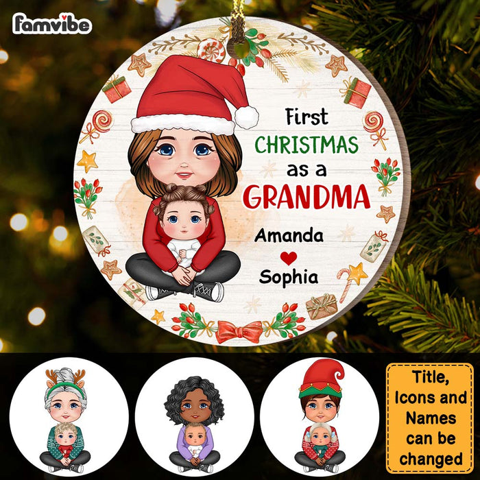 Personalized Gift First Christmas As A Grandma Circle Ornament 30401 1