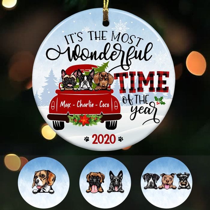 Personalized Dog Red Truck  Wonderful Time Christmas  Ornament OB192 67O53 1