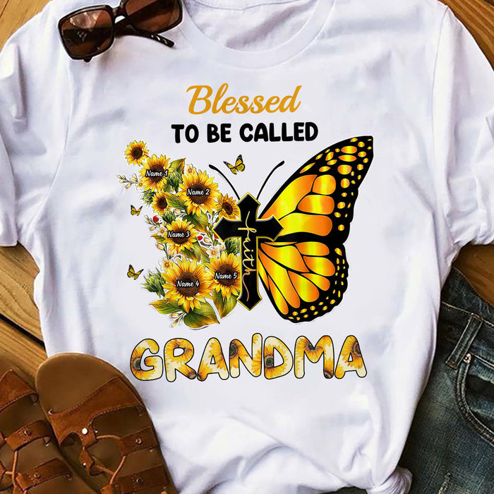 Personalized Grandma Sunflower Butterfly T Shirt MY34 95O58 1