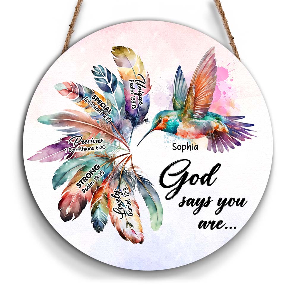 Personalized Gift Hummingbird God Says You Are Round Wood Sign 24970 Primary Mockup