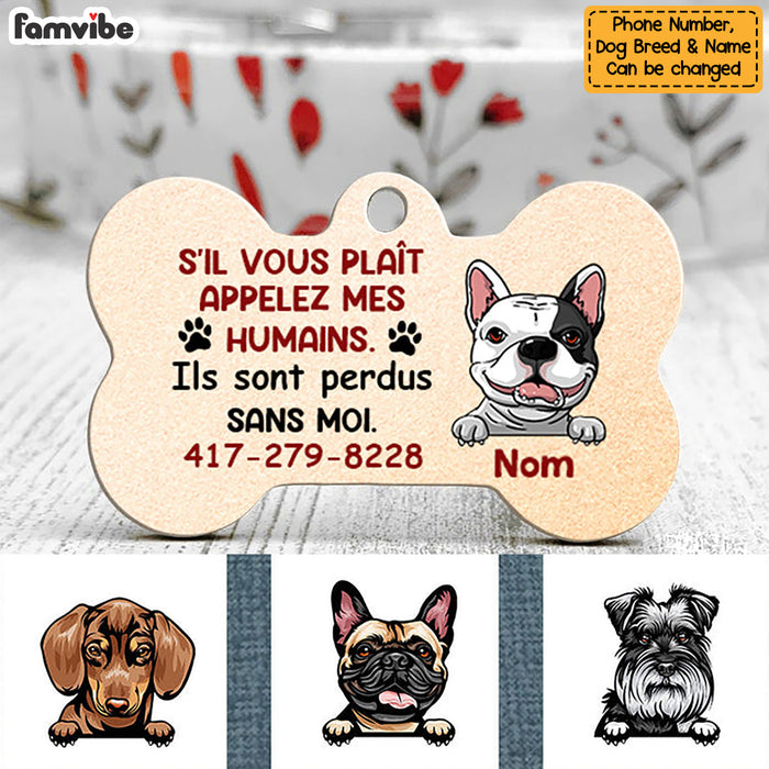 Personalized Dog Call My Humans French Chien Bone Pet Tag AP128 95O58 1