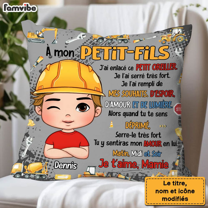 Personalized French Gift For Grandson Excavators Construction Machines Pillow  30733 1