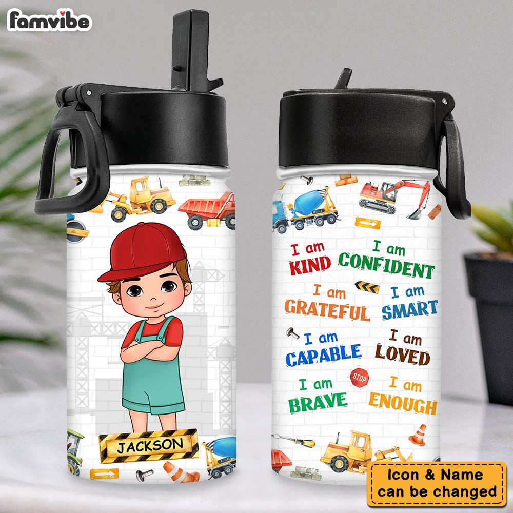 Personalized Gifts For Grandson Construction Machines I Am Kind Kids Water Bottle 31436 Primary Mockup