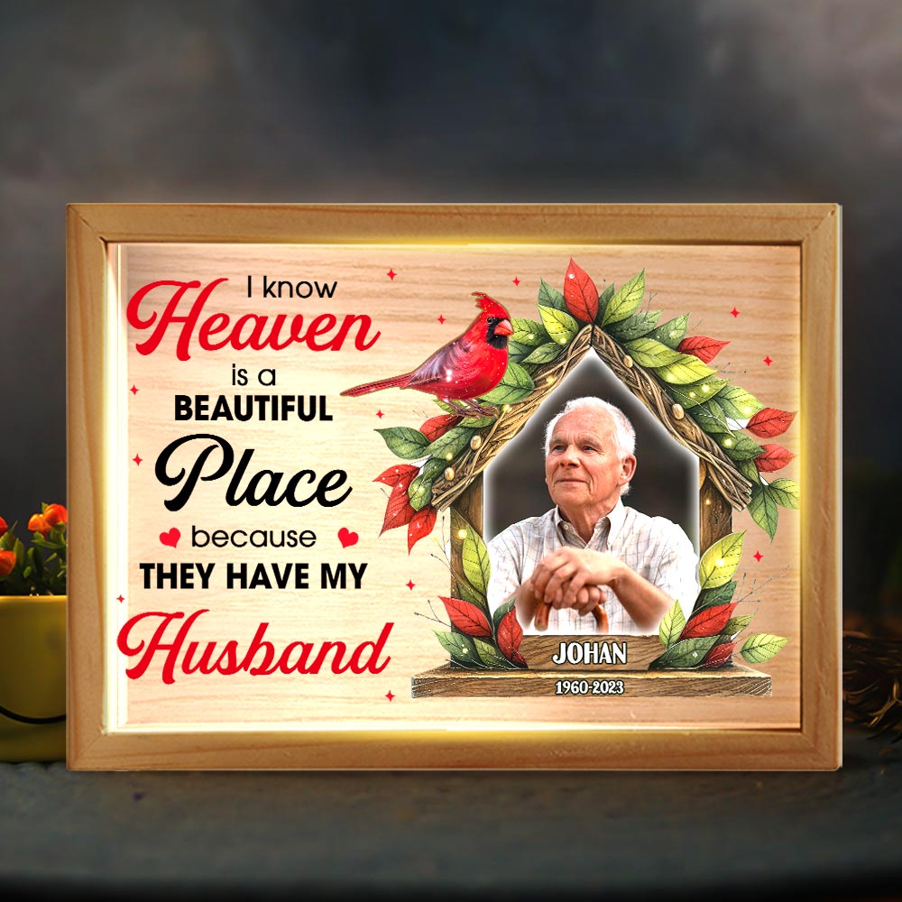 Personalized Memorial Gift Cardinal I Know Heaven Is A Beautiful Place Picture Frame Light Box 31602 Primary Mockup