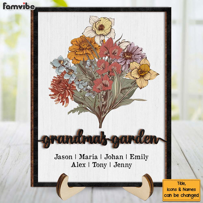 Personalized Gift For Grandma's Garden Birth Flower 2 Layered Wooden Plaque 31508 1