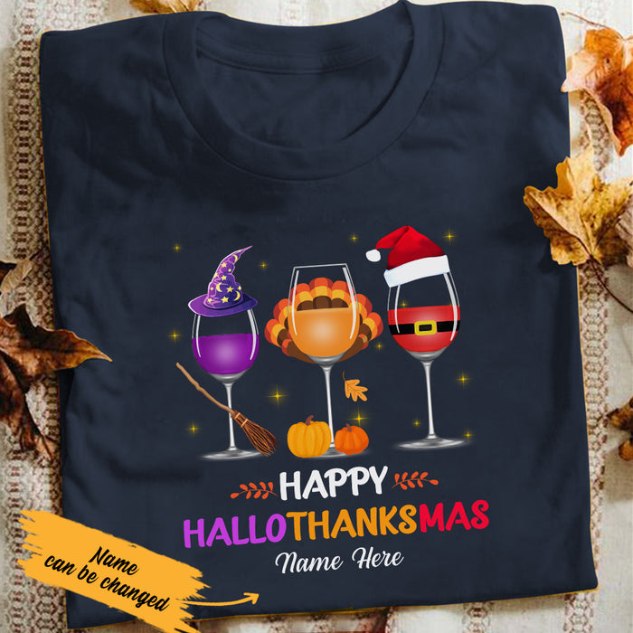 Personalized Halloween Thanksgiving Christmas Wine T Shirt SB293 85O47 1