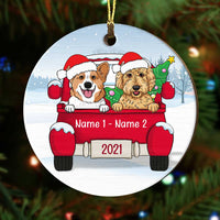 Personalized Dog Christmas Red Truck Circle Ornament AG311 81O34 thumb 1