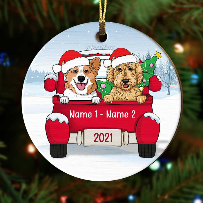 Personalized Dog Christmas Red Truck Circle Ornament AG311 81O34 1