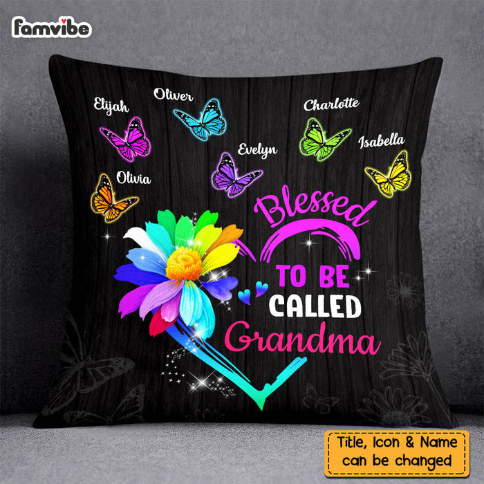 Personalized Blessed To Be Called Grandma Colorful Flower Butterfly Pillow DB101 32O58 1