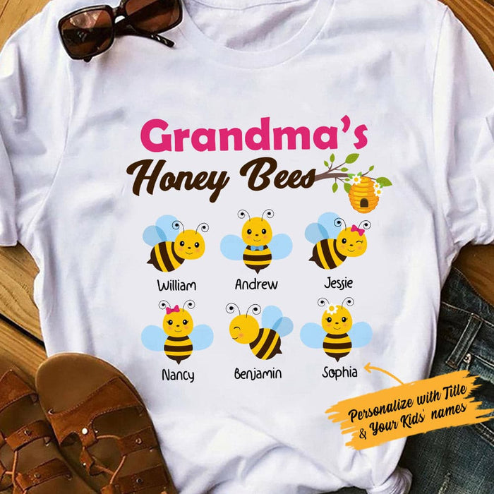 Personalized Grandma Honey Bees  White T Shirt JN175 85O53 1