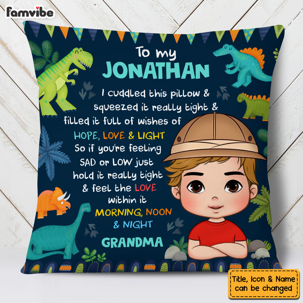 Personalized Gift For Grandson To My Grandson Dinosaur Theme Kid Pillow 30690 Primary Mockup