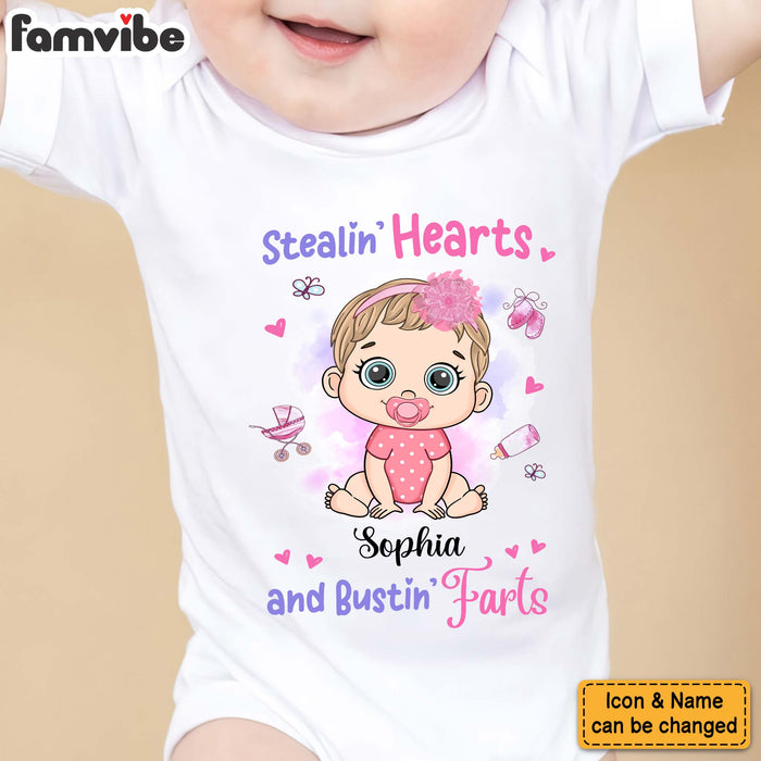 Personalized Gift For Baby First Stealin' Hearts and Bustin' Farts Baby Onesie 31287 1