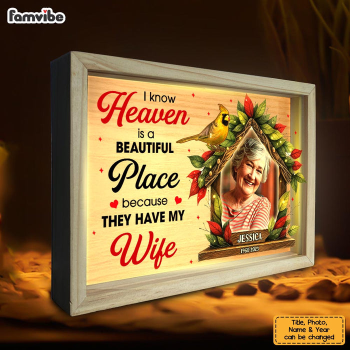 Personalized Memorial Gift Cardinal I Know Heaven Is A Beautiful Place Picture Frame Light Box 31602 1