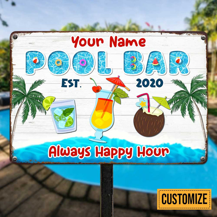 Personalized Pool Bar Happy Hour Metal Sign JR151 95O47 1