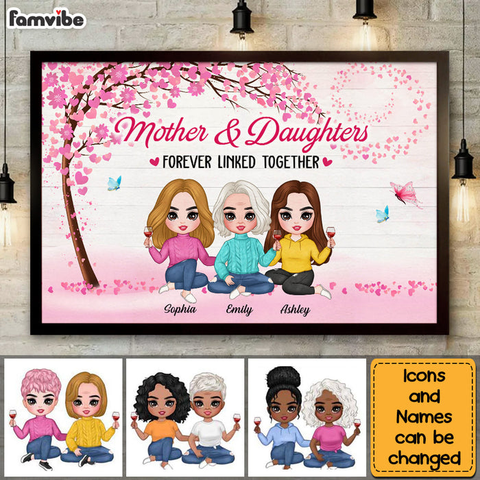 Personalized Daughters and Mother Forever Linked Together Poster 23216 1