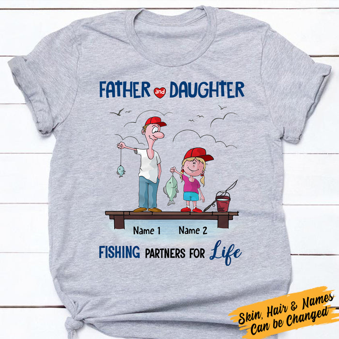 Father's Day 2021 Gift - Personalized Family Gift for Dad/Grandpa - Personalized Dad and Daughter Fishing Partners T Shirt AP201 65O57 Name Custom