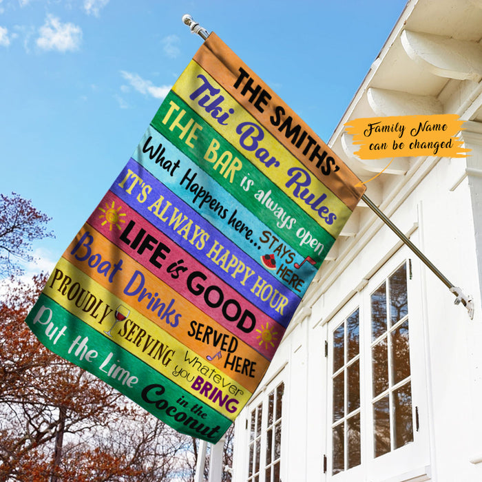 Personalized Backyard Tiki Bar Rules Gardening Flag AG83 65O47 1