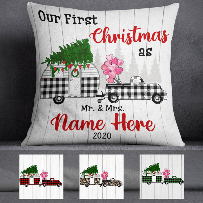 Personalized Red Truck Camper First Christmas Couple  Pillow SB252 95O58 (Insert Included) 1