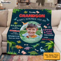 Personalized Gift for Grandson Dinosaur Photo Upload Remember You Are Blanket 30508 thumb 1