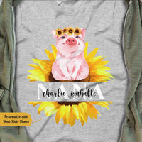 Personalized Grandma Sunflower Pig White T Shirt JN164 95O58 thumb 1