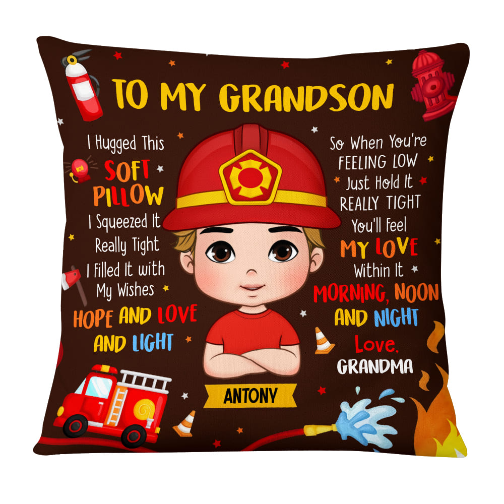 Personalized Gift For Grandson To My Grandson Fireman Kid Pillow 30791 Primary Mockup