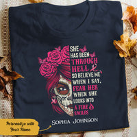 Personalized Skull Girl Breast Cancer She Has Been Through Hell T Shirt AG261 73O58 thumb 1
