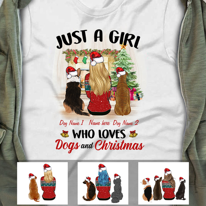 Personalized Just A Girl Who Loves Dogs and Christmas T Shirt NB52 99O34 1