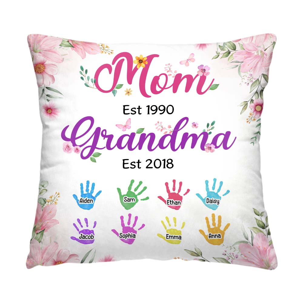 Personalized Mom Est Grandma Est Floral Pillow 30630 Primary Mockup