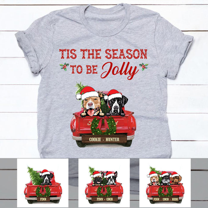 Personalized Dog Red Truck Jolly Christmas T Shirt OB52 87O58 1