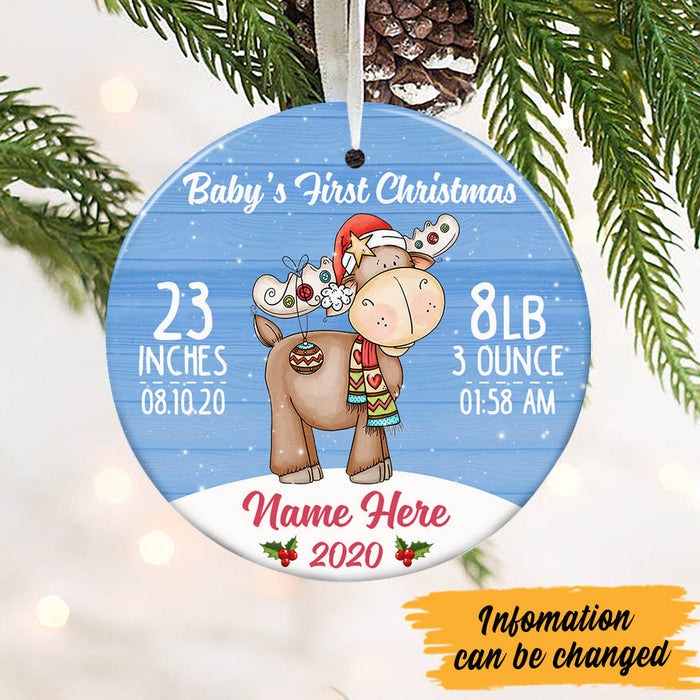 Personalized Baby First Christmas Moose Circle Ornament NB193 81O60 1