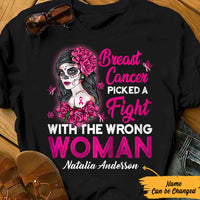 Personalized Pick A Fight  Skull Girl Breast Cancer T Shirt AG252 73O57 thumb 1