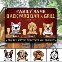 Personalized Dog Backyard Bar & Grill Proudly Serving Metal Sign JL93 24O34 thumb 1