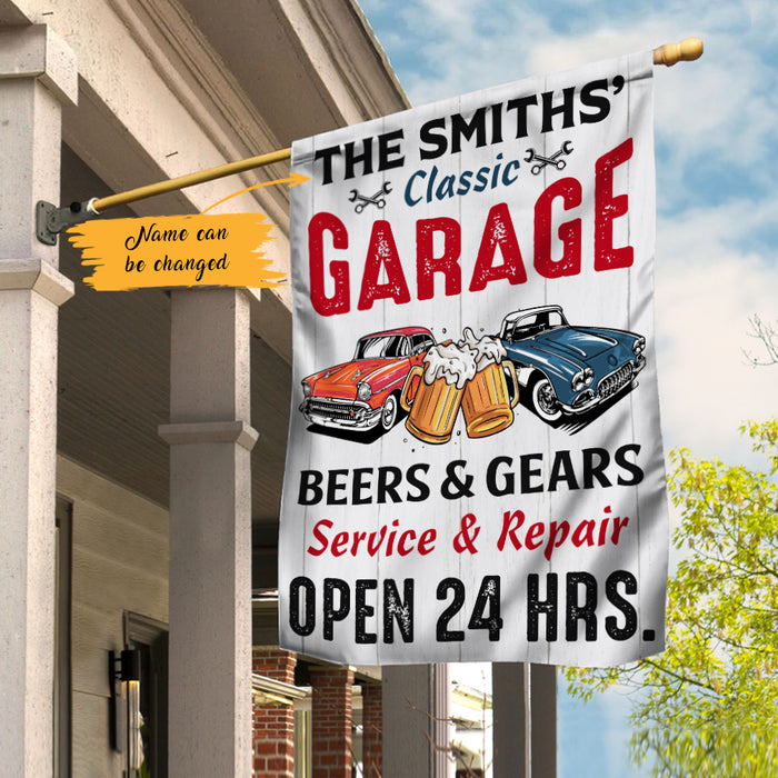 Personalized Garage Classic Beers & Gears Flag AG176 95O47 1