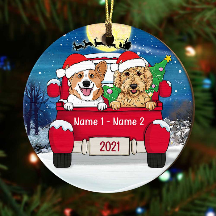 Personalized Dog Christmas Red Truck Circle Ornament AG311 81O34 1
