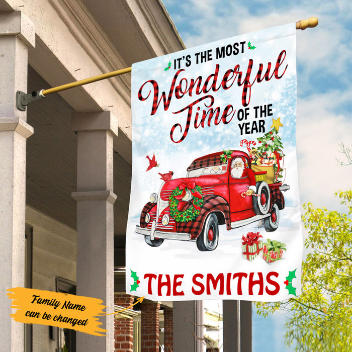 Personalized The Most Wonderful Time Red Truck Christmas Flag OB192 87O53 1