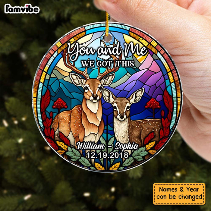 Personalized Gift For Couple Stained Glass Buck And Doe Circle Ornament 30054 1