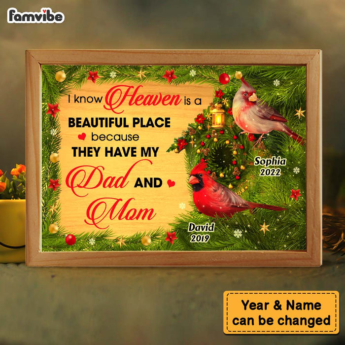 Personalized Gift Heaven Is A Beautiful Place Loss Of Mom Dad Memorial Picture Frame Light Box 31543 1
