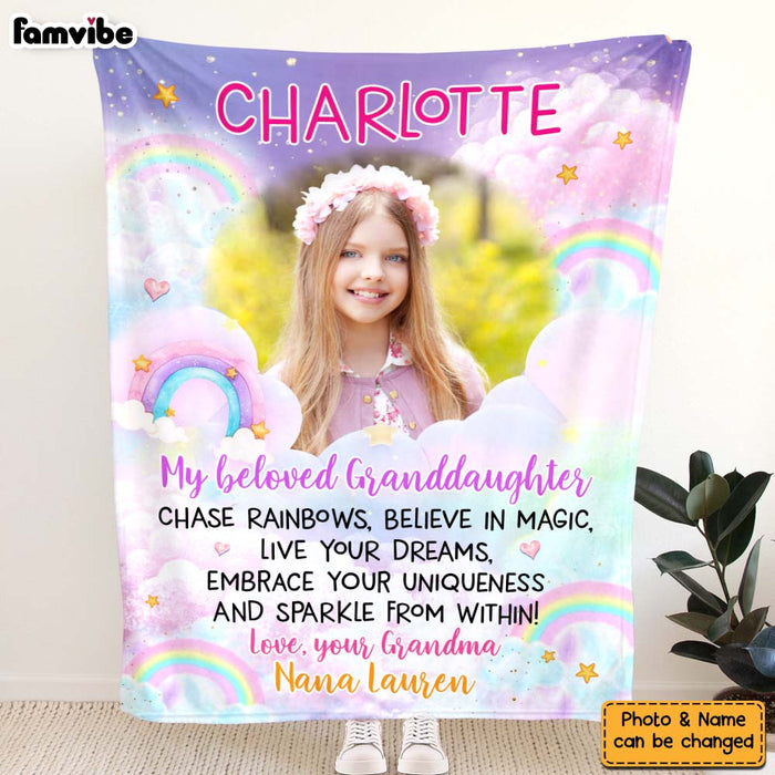 Personalized Gift For Granddaughter Rainbow Photo Custom Blanket 31464 1