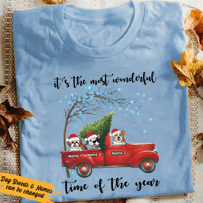 Personalized Red Truck Dog Christmas The Most Wonderful Time T Shirt NB244 87O36 1