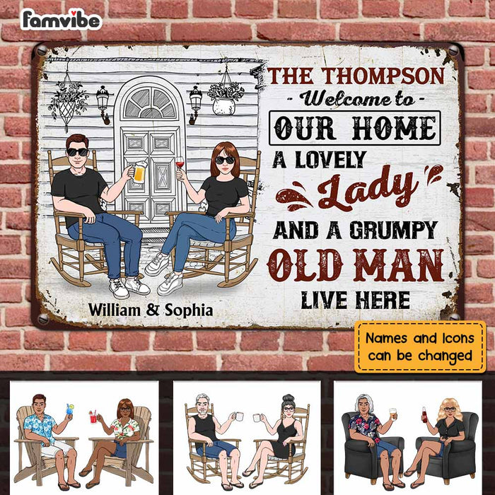 Personalized Couple Lovely Wife Grumpy Old Husband Live Here Metal Sign JN94 58O47 1