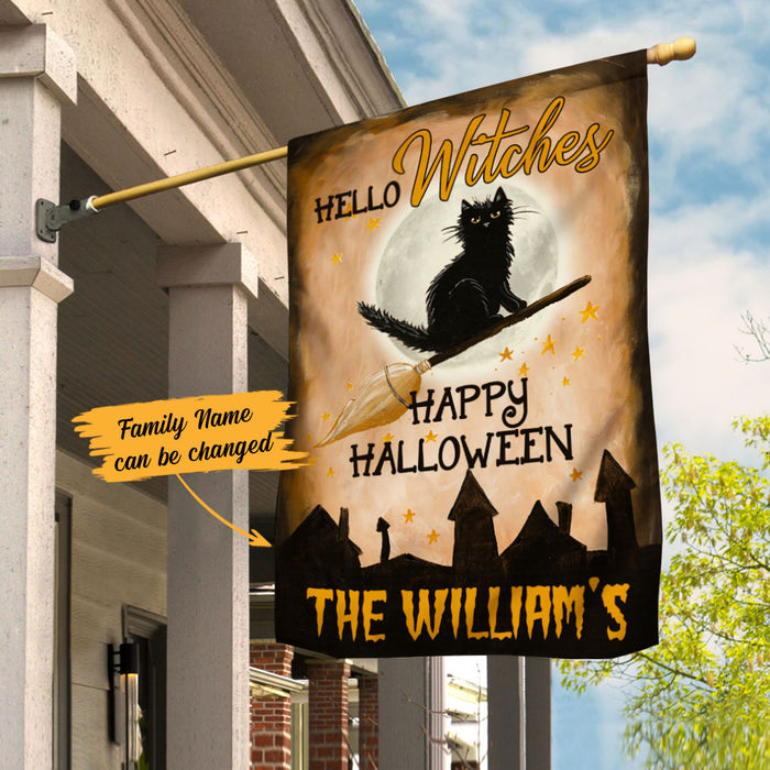 Personalized Halloween Hello Witches Black Cat Flag JL201 65O58 1