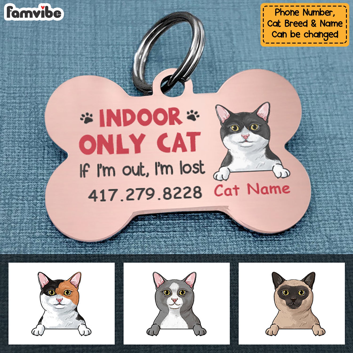 Personalized Indoor Cat Bone Pet Tag NB132 81O57