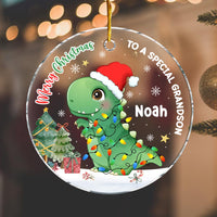 Personalized Christmas Gift For Grandson Dinosaur Merry Christmas Circle Ornament 30378 thumb 1