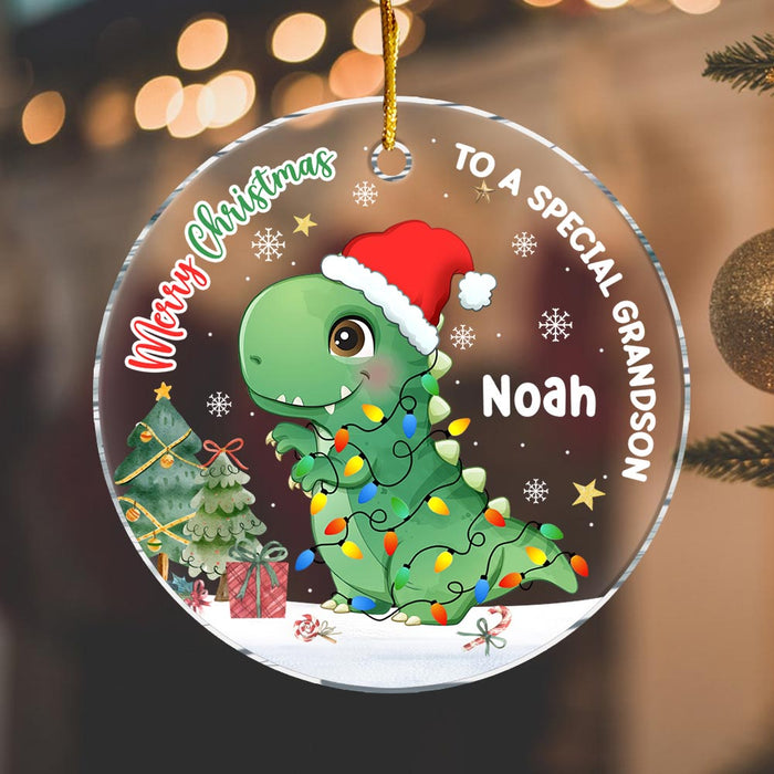 Personalized Christmas Gift For Grandson Dinosaur Merry Christmas Circle Ornament 30378 1