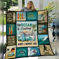 The Ocean Is Calling Surfing Fleece Blanket JN251 65O34 thumb 1