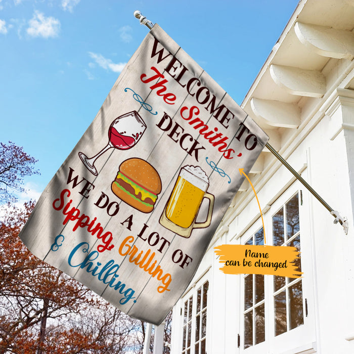 Personalized Deck Family Sipping Grilling Chilling Flag AG124 30O65 1