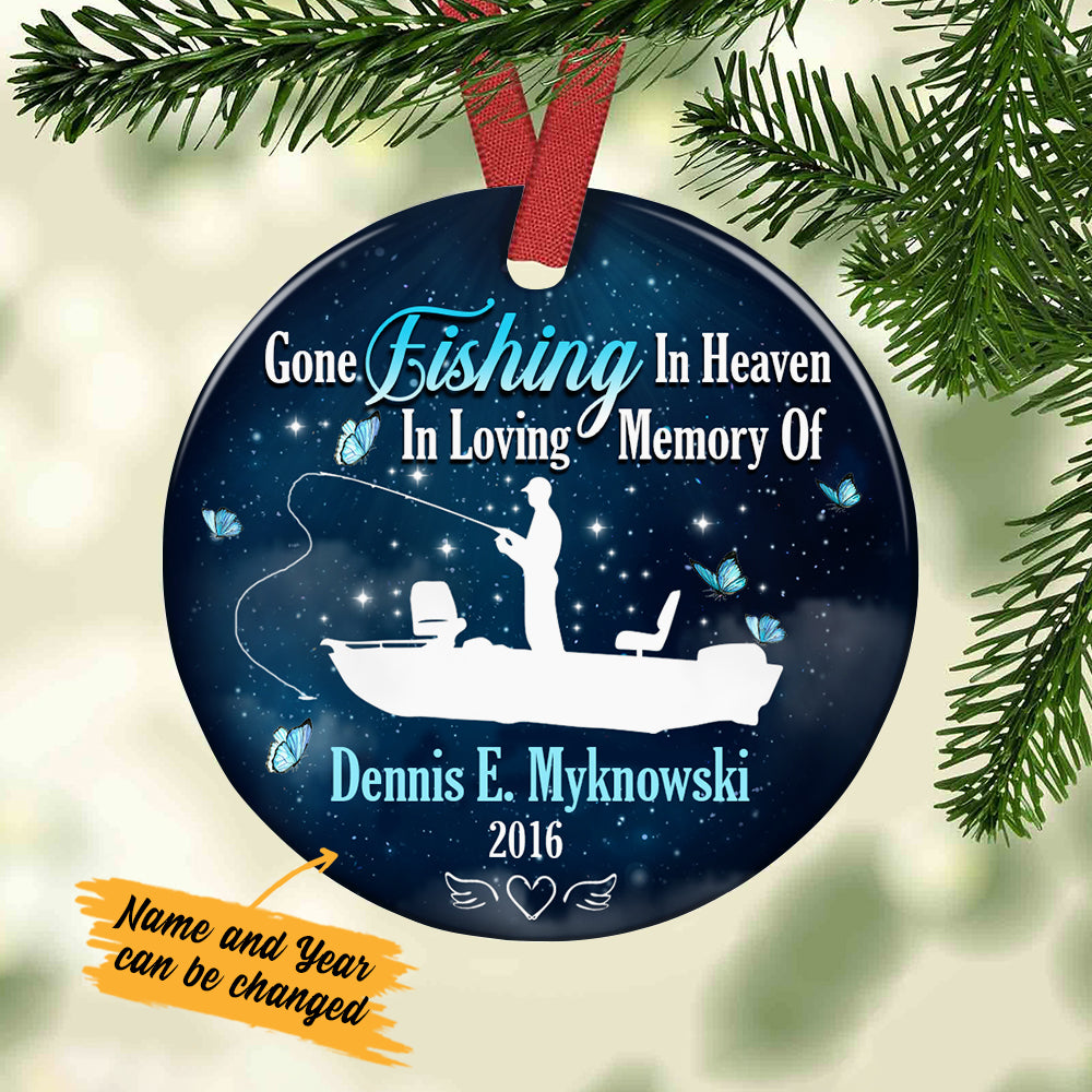 Personalized Gone Fishing In Heaven Memorial Dad Ornament OB292 87O34