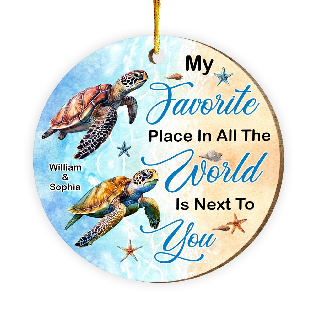 Personalized Couple Turtle Christmas Circle Ornament 30058 Primary Mockup
