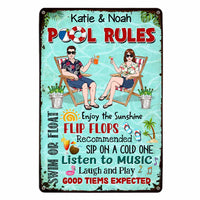 Personalized Family Pool Rules Swim At Your Own Risk Metal Sign JN147 58O47 thumb 1