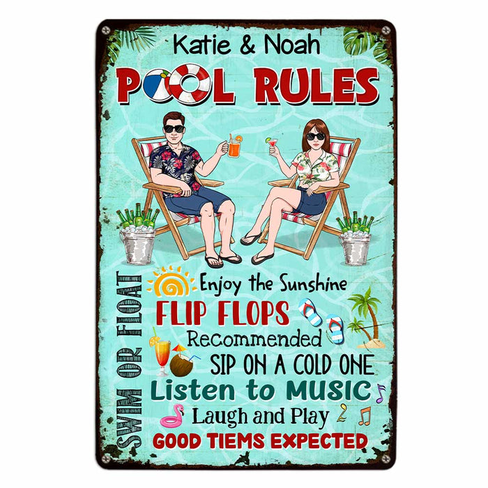 Personalized Family Pool Rules Swim At Your Own Risk Metal Sign JN147 58O47 1